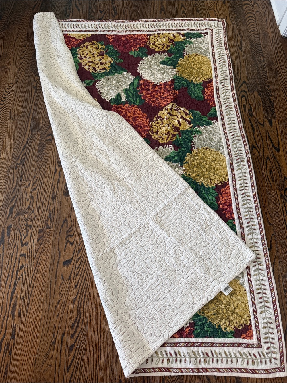 Chrysanthemum Quilted Throw Blanket - Burgundy, Yellow & Green - Picture 7 of 7